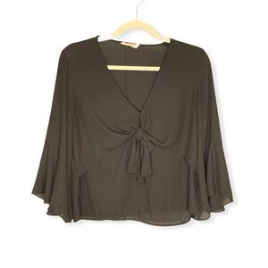 Lush Tie Front Bell Sleeve Top